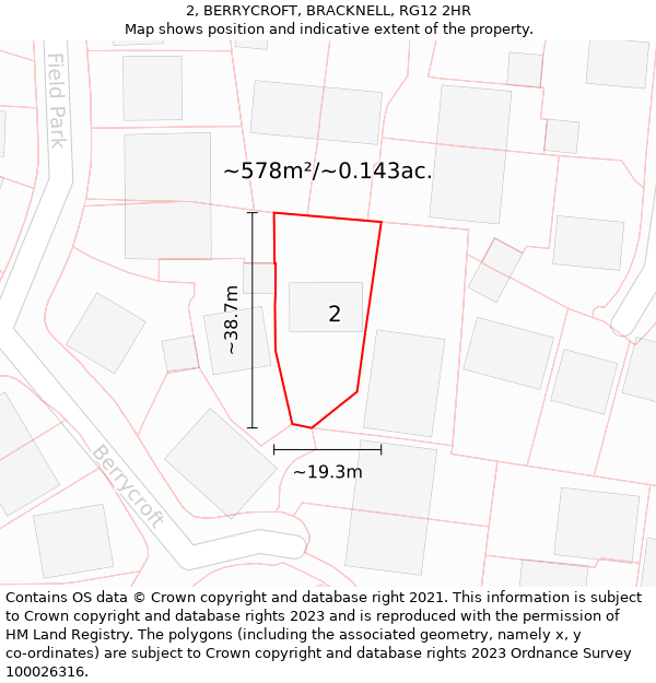 2, BERRYCROFT, BRACKNELL, RG12 2HR: Plot and title map