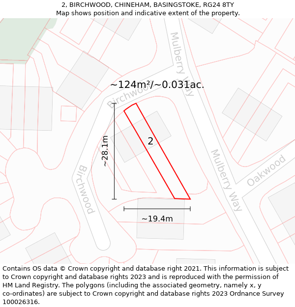 2, BIRCHWOOD, CHINEHAM, BASINGSTOKE, RG24 8TY: Plot and title map