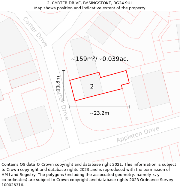 2, CARTER DRIVE, BASINGSTOKE, RG24 9UL: Plot and title map