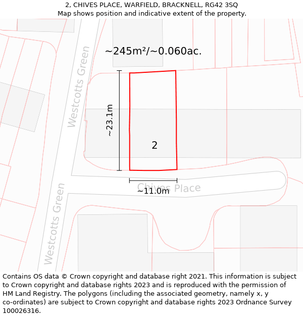 2, CHIVES PLACE, WARFIELD, BRACKNELL, RG42 3SQ: Plot and title map