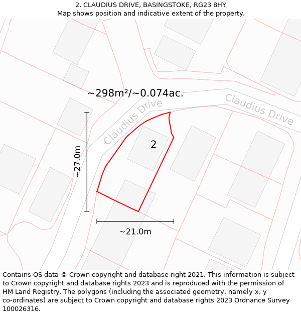 2, CLAUDIUS DRIVE, BASINGSTOKE, RG23 8HY: Plot and title map