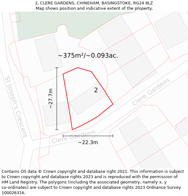 2, CLERE GARDENS, CHINEHAM, BASINGSTOKE, RG24 8LZ: Plot and title map