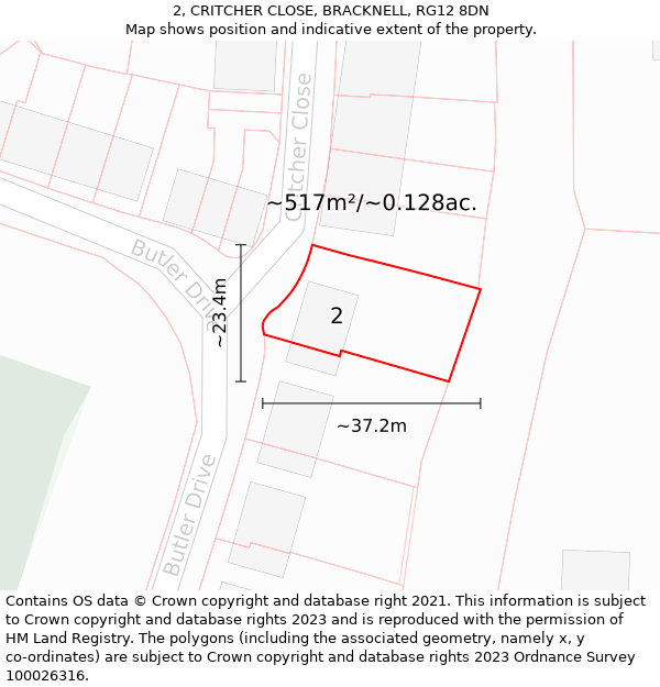 2, CRITCHER CLOSE, BRACKNELL, RG12 8DN: Plot and title map