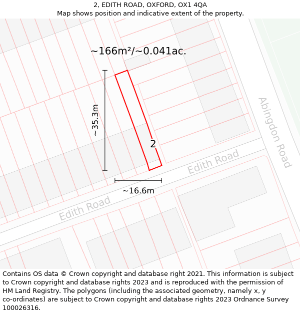 2, EDITH ROAD, OXFORD, OX1 4QA: Plot and title map