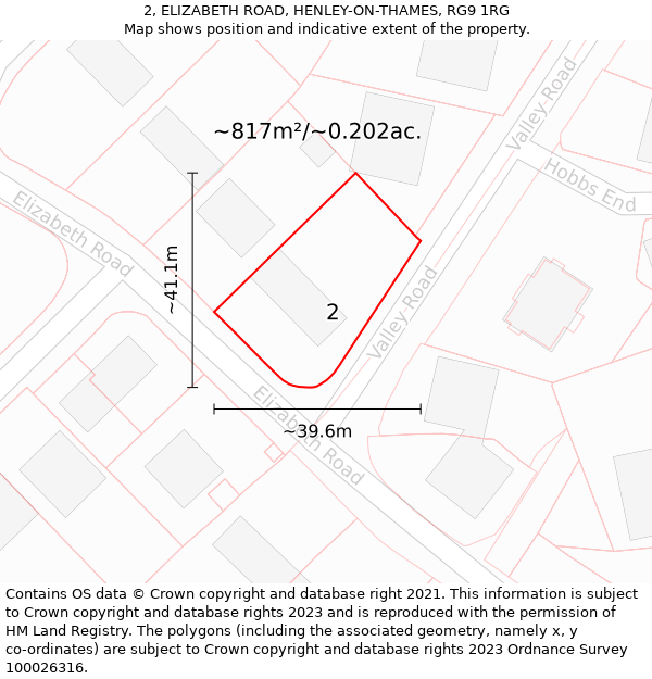 2, ELIZABETH ROAD, HENLEY-ON-THAMES, RG9 1RG: Plot and title map