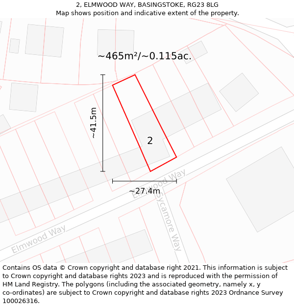 2, ELMWOOD WAY, BASINGSTOKE, RG23 8LG: Plot and title map