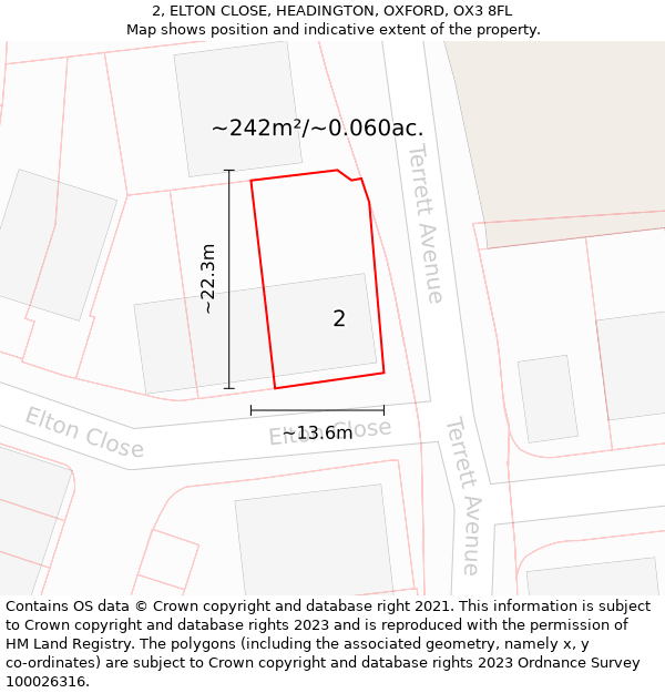 2, ELTON CLOSE, HEADINGTON, OXFORD, OX3 8FL: Plot and title map