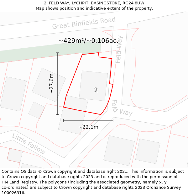 2, FELD WAY, LYCHPIT, BASINGSTOKE, RG24 8UW: Plot and title map