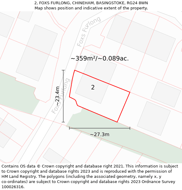 2, FOXS FURLONG, CHINEHAM, BASINGSTOKE, RG24 8WN: Plot and title map