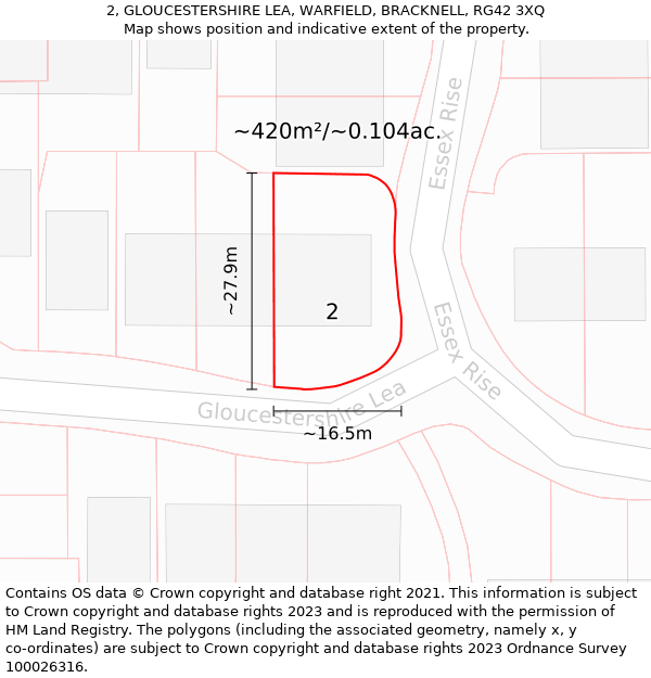 2, GLOUCESTERSHIRE LEA, WARFIELD, BRACKNELL, RG42 3XQ: Plot and title map