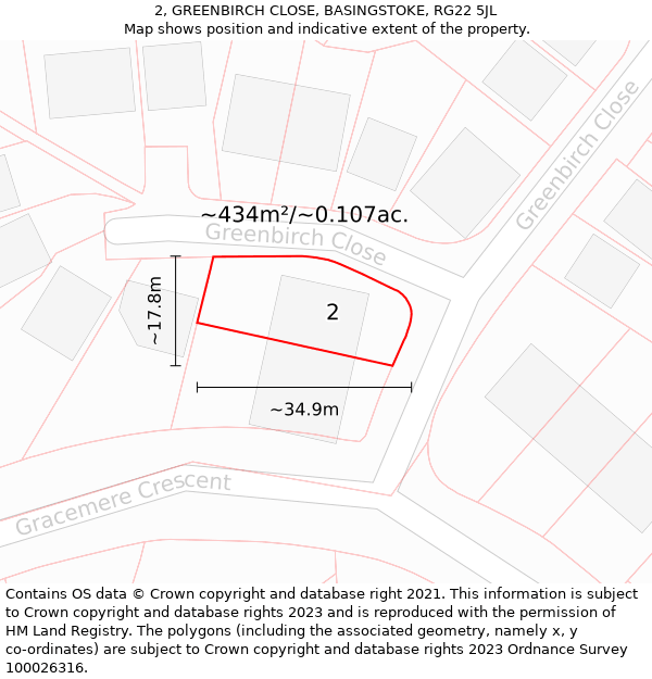 2, GREENBIRCH CLOSE, BASINGSTOKE, RG22 5JL: Plot and title map