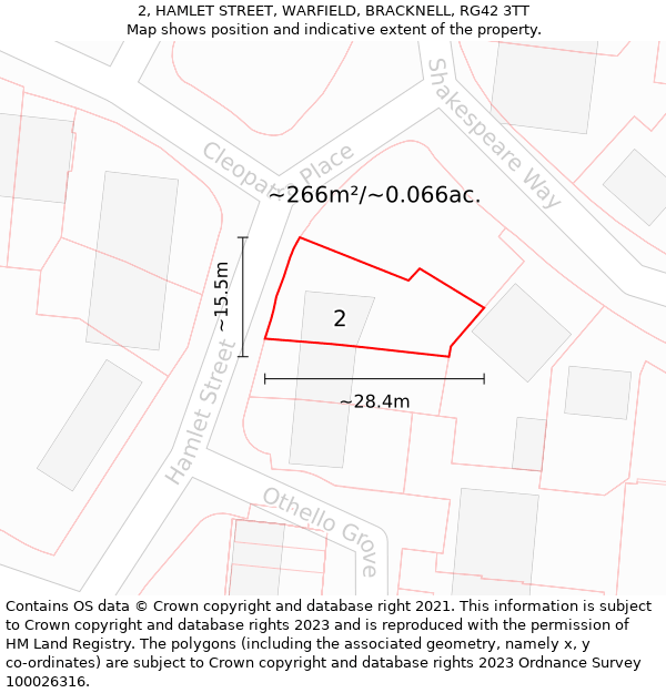 2, HAMLET STREET, WARFIELD, BRACKNELL, RG42 3TT: Plot and title map