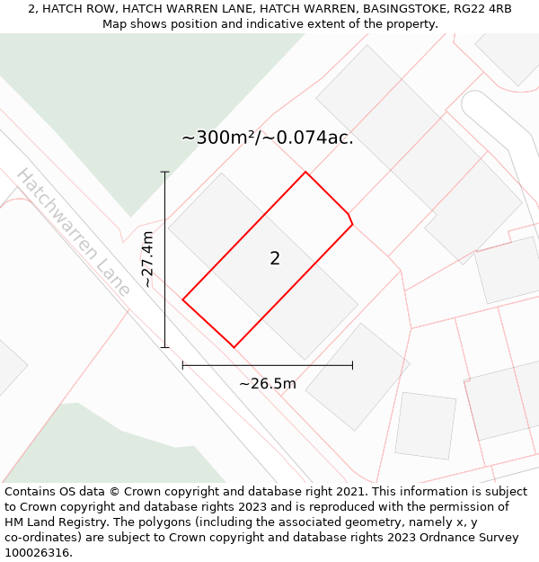 2, HATCH ROW, HATCH WARREN LANE, HATCH WARREN, BASINGSTOKE, RG22 4RB: Plot and title map