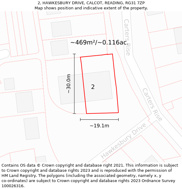 2, HAWKESBURY DRIVE, CALCOT, READING, RG31 7ZP: Plot and title map