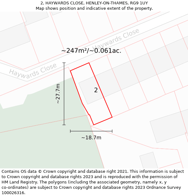 2, HAYWARDS CLOSE, HENLEY-ON-THAMES, RG9 1UY: Plot and title map
