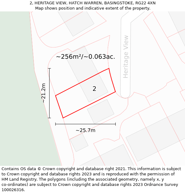 2, HERITAGE VIEW, HATCH WARREN, BASINGSTOKE, RG22 4XN: Plot and title map