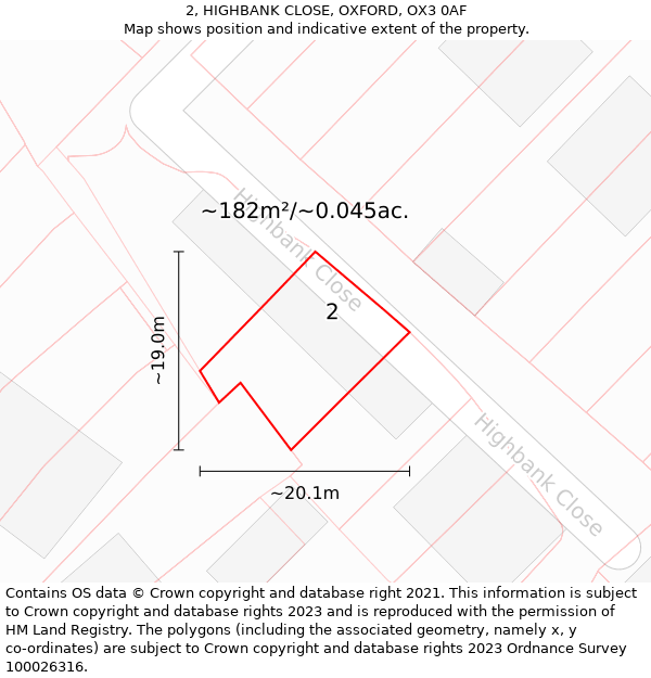 2, HIGHBANK CLOSE, OXFORD, OX3 0AF: Plot and title map