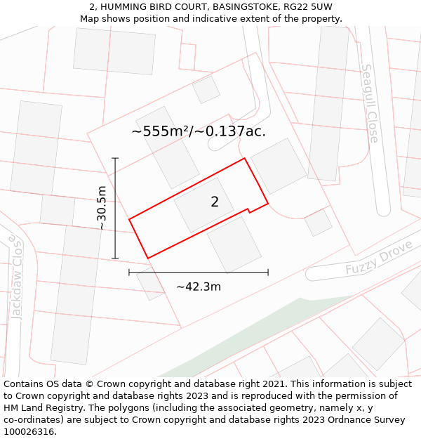 2, HUMMING BIRD COURT, BASINGSTOKE, RG22 5UW: Plot and title map