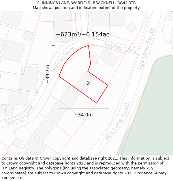 2, INNINGS LANE, WARFIELD, BRACKNELL, RG42 3TR: Plot and title map