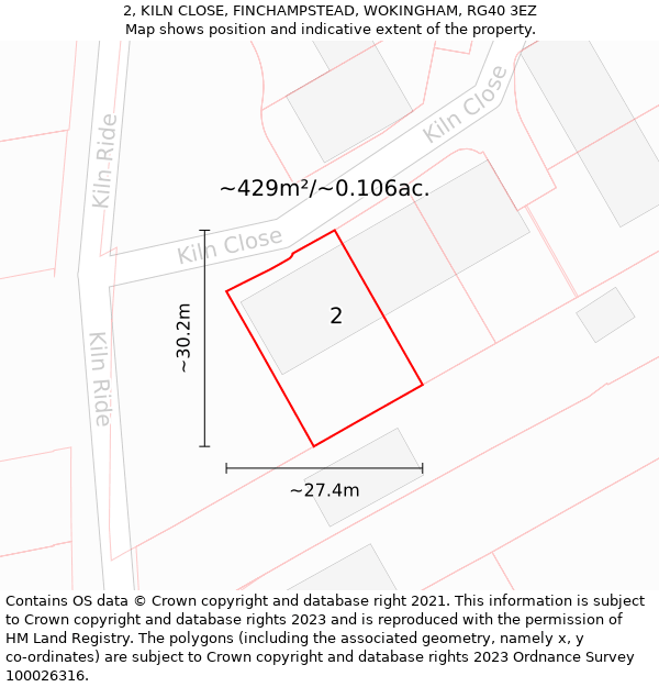 2, KILN CLOSE, FINCHAMPSTEAD, WOKINGHAM, RG40 3EZ: Plot and title map