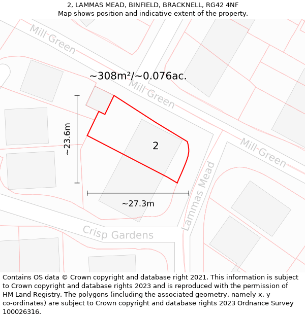 2, LAMMAS MEAD, BINFIELD, BRACKNELL, RG42 4NF: Plot and title map