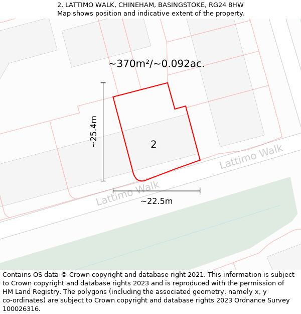 2, LATTIMO WALK, CHINEHAM, BASINGSTOKE, RG24 8HW: Plot and title map