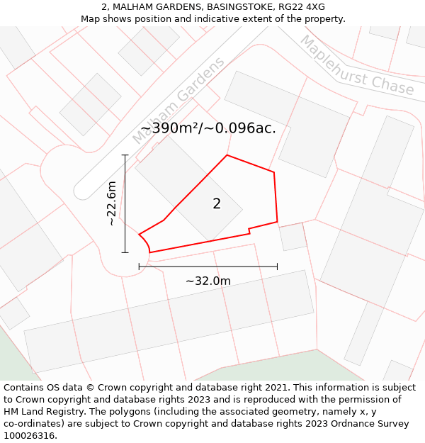 2, MALHAM GARDENS, BASINGSTOKE, RG22 4XG: Plot and title map