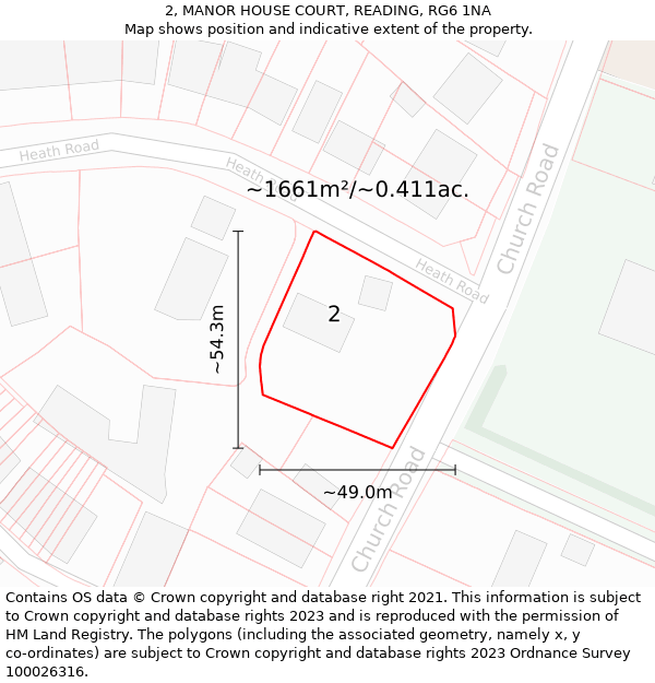 2, MANOR HOUSE COURT, READING, RG6 1NA: Plot and title map