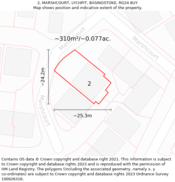 2, MARSHCOURT, LYCHPIT, BASINGSTOKE, RG24 8UY: Plot and title map