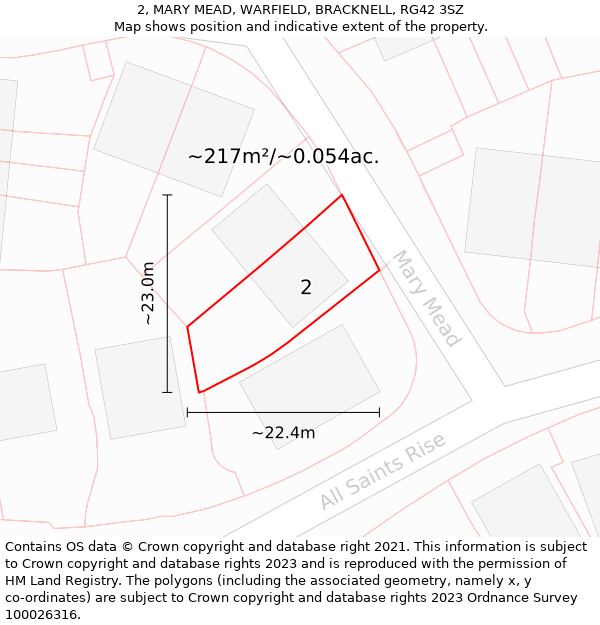 2, MARY MEAD, WARFIELD, BRACKNELL, RG42 3SZ: Plot and title map