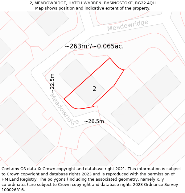 2, MEADOWRIDGE, HATCH WARREN, BASINGSTOKE, RG22 4QH: Plot and title map