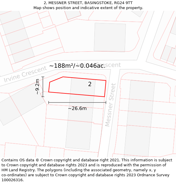 2, MESSNER STREET, BASINGSTOKE, RG24 9TT: Plot and title map