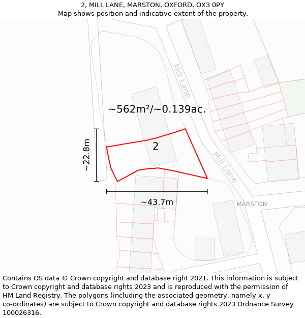 2, MILL LANE, MARSTON, OXFORD, OX3 0PY: Plot and title map