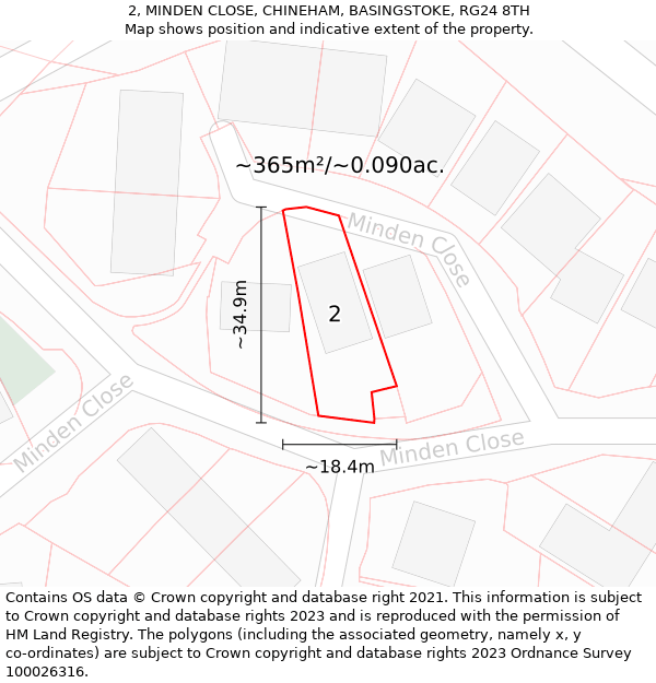 2, MINDEN CLOSE, CHINEHAM, BASINGSTOKE, RG24 8TH: Plot and title map