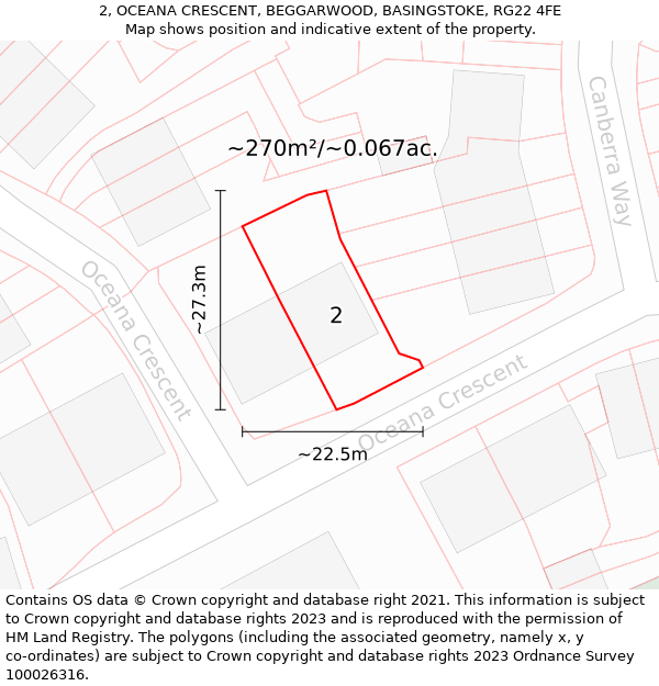 2, OCEANA CRESCENT, BEGGARWOOD, BASINGSTOKE, RG22 4FE: Plot and title map