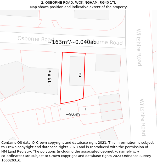 2, OSBORNE ROAD, WOKINGHAM, RG40 1TL: Plot and title map