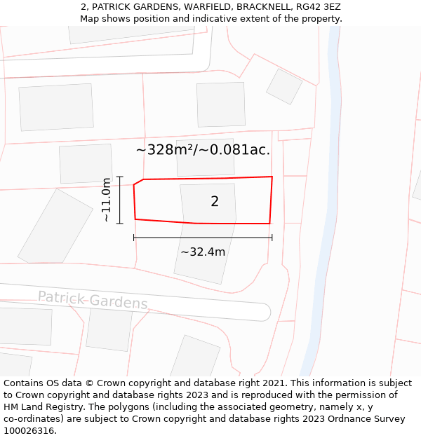 2, PATRICK GARDENS, WARFIELD, BRACKNELL, RG42 3EZ: Plot and title map