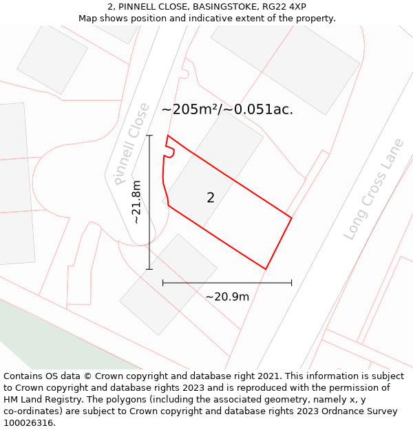 2, PINNELL CLOSE, BASINGSTOKE, RG22 4XP: Plot and title map