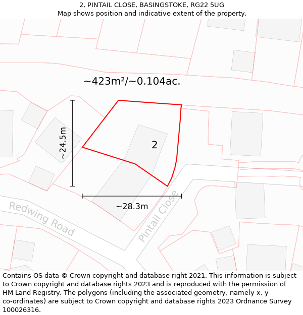 2, PINTAIL CLOSE, BASINGSTOKE, RG22 5UG: Plot and title map