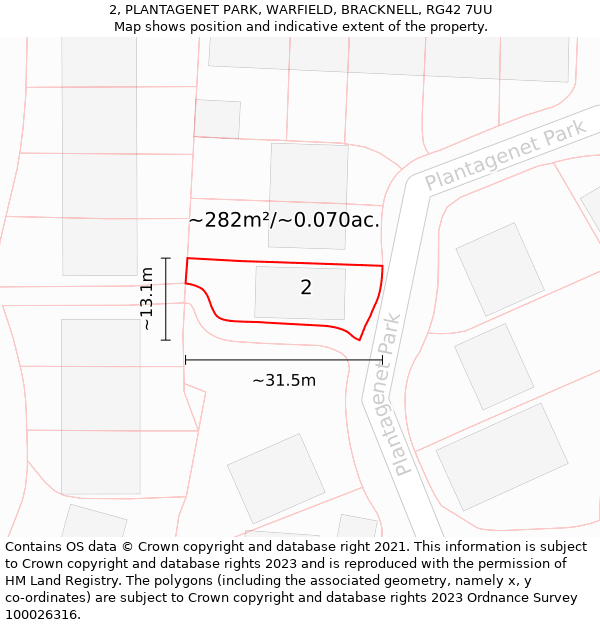 2, PLANTAGENET PARK, WARFIELD, BRACKNELL, RG42 7UU: Plot and title map