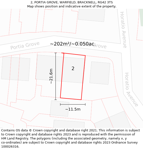 2, PORTIA GROVE, WARFIELD, BRACKNELL, RG42 3TS: Plot and title map