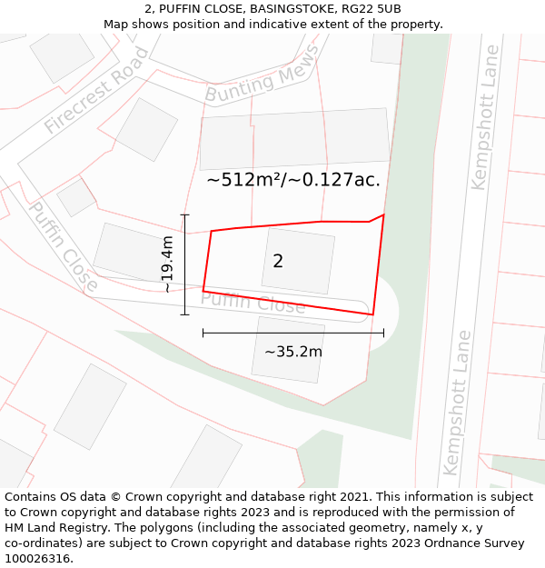 2, PUFFIN CLOSE, BASINGSTOKE, RG22 5UB: Plot and title map