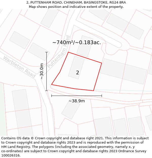 2, PUTTENHAM ROAD, CHINEHAM, BASINGSTOKE, RG24 8RA: Plot and title map