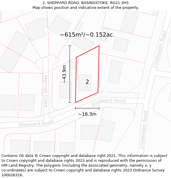 2, SHEPPARD ROAD, BASINGSTOKE, RG21 3HS: Plot and title map