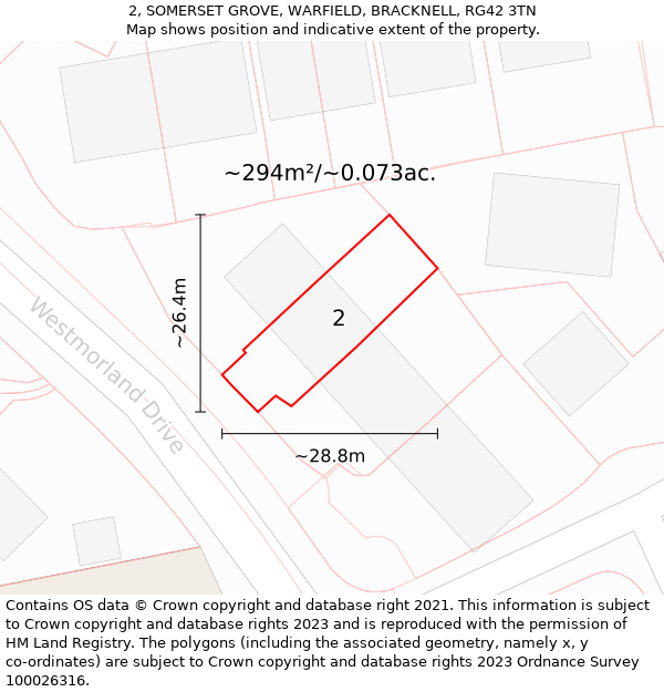 2, SOMERSET GROVE, WARFIELD, BRACKNELL, RG42 3TN: Plot and title map