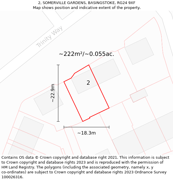 2, SOMERVILLE GARDENS, BASINGSTOKE, RG24 9XF: Plot and title map