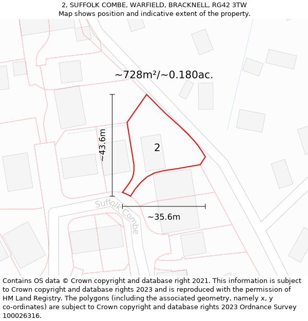 2, SUFFOLK COMBE, WARFIELD, BRACKNELL, RG42 3TW: Plot and title map