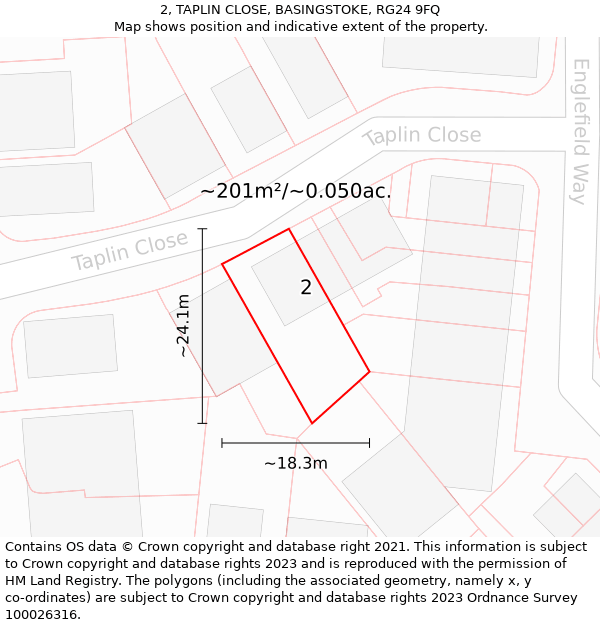 2, TAPLIN CLOSE, BASINGSTOKE, RG24 9FQ: Plot and title map