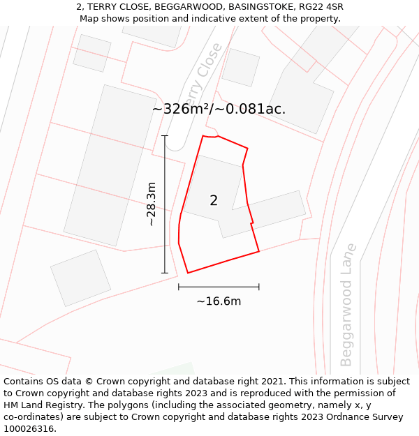 2, TERRY CLOSE, BEGGARWOOD, BASINGSTOKE, RG22 4SR: Plot and title map