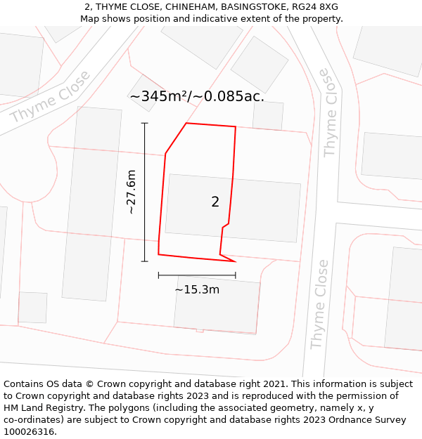 2, THYME CLOSE, CHINEHAM, BASINGSTOKE, RG24 8XG: Plot and title map